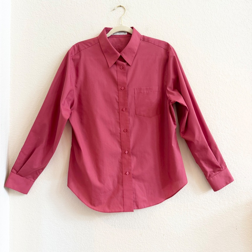 Foxcroft Womens 16P Wrinkle Free Button Down Shirt Raspberry Pink Long Sleeve